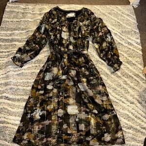 Anthropologie brown/gold midi dress M